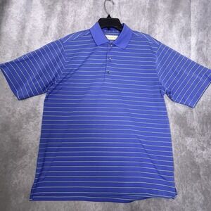 DONALD ROSS Golf Shirt Medium Short Sleeve Blue w/Green Stripe Polyester